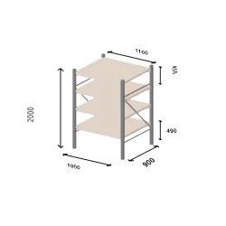 Rayonnage mi-lourd profondeur 900 mm - croquis