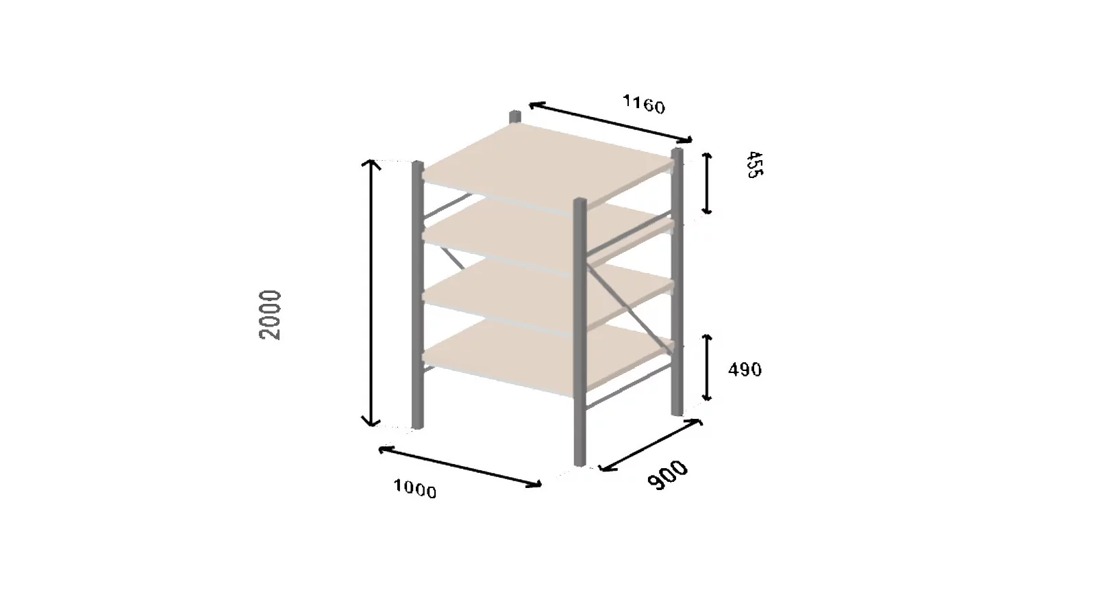 Rayonnage mi-lourd profondeur 900 mm - croquis
