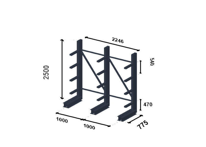Plan Cantilever semi-lourd simple face - Prof. 500 mm