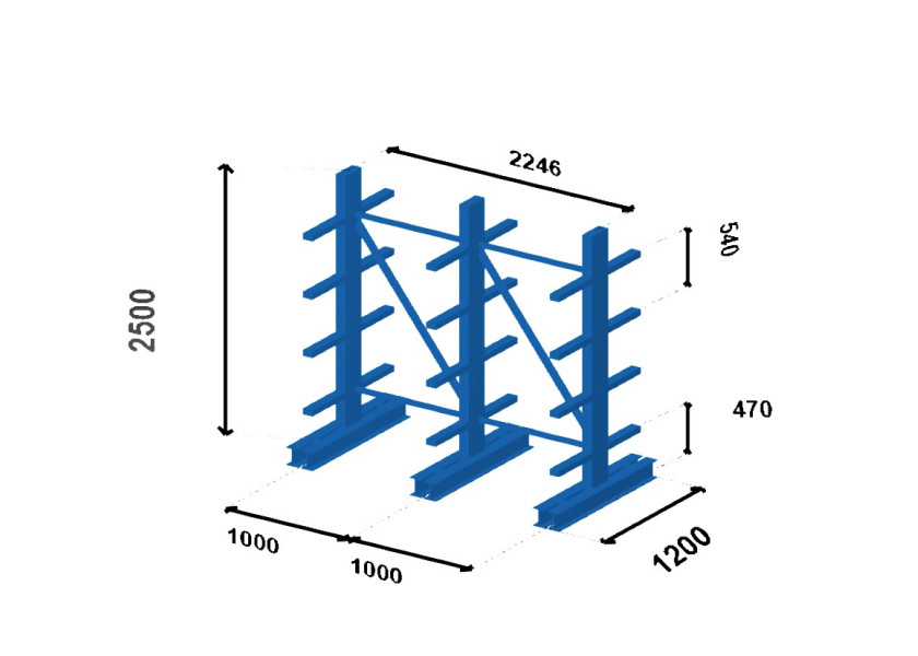 Plan Cantilever semi-lourd double face - Prof. 500 mm