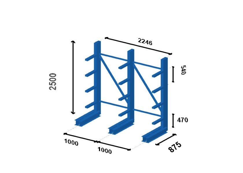 Plan Cantilever semi-lourd simple face - Prof. 600 mm