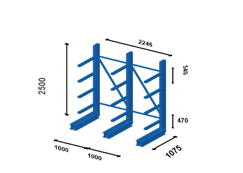 Plan Cantilever semi-lourd simple face - Prof. 800 mm