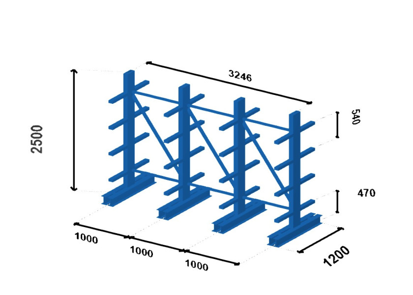 Plan Cantilever semi-lourd double face - Prof. 500 mm