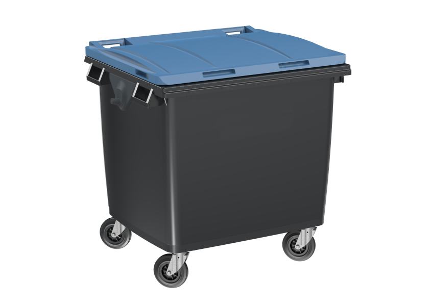 Poubelle Voirie 1000 Litres anthracite / couvercle bleu