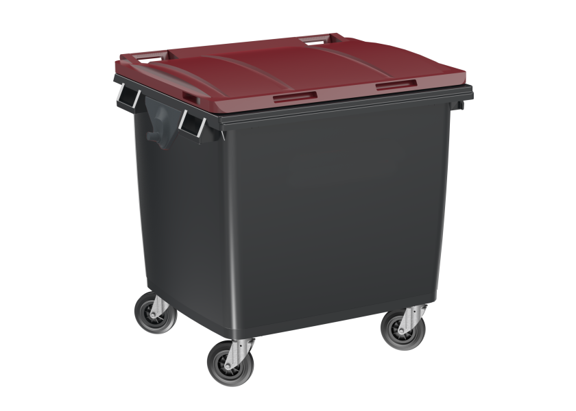 Poubelle Voirie 1000 Litres anthracite / couvercle grenat