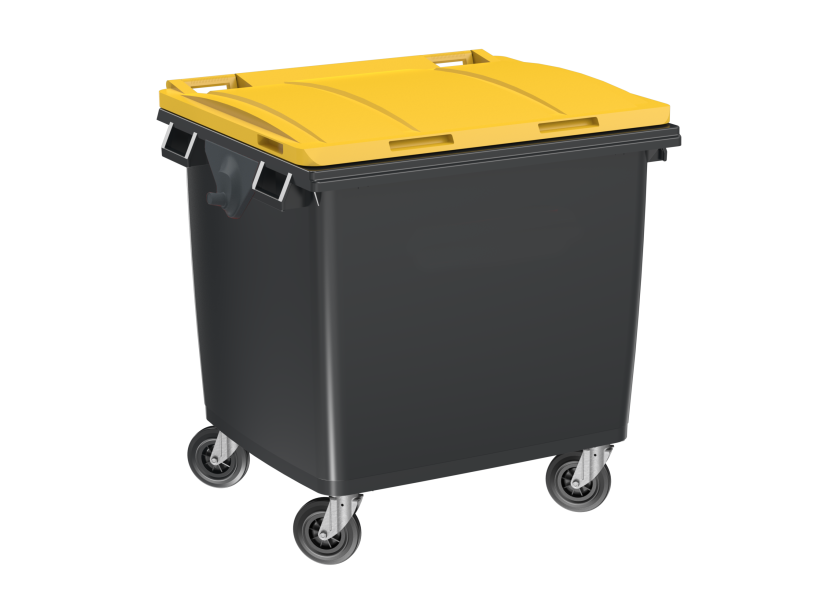 Poubelle Voirie 1000 Litres anthracite / couvercle jaune