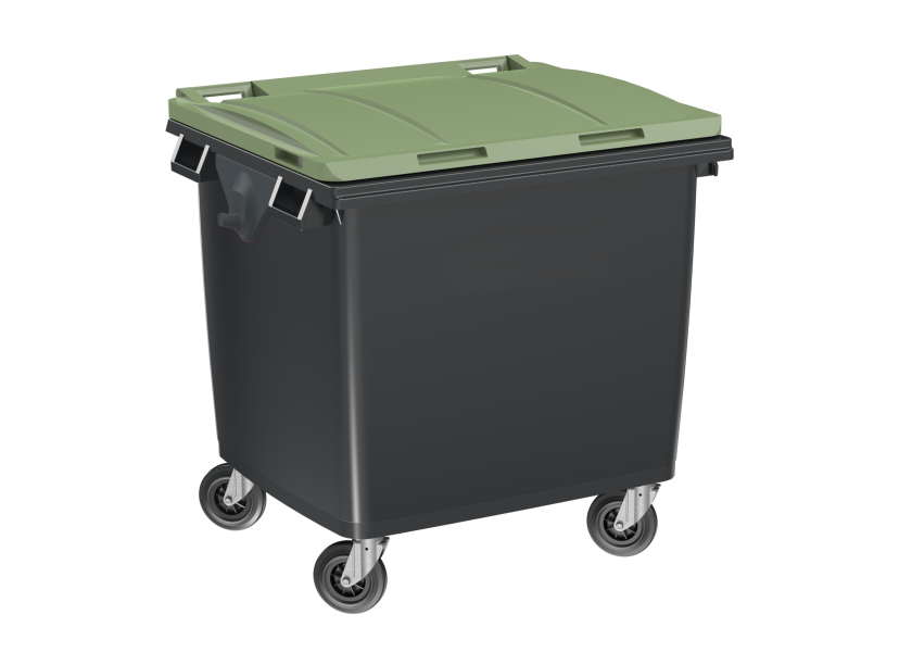 Poubelle Voirie 1000 Litres anthracite / couvercle vert