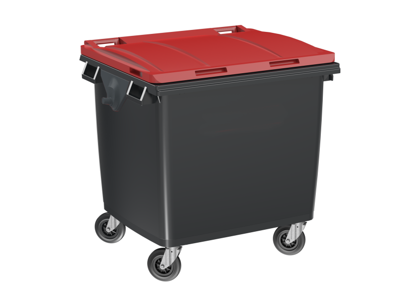 Poubelle Voirie 1000 Litres anthracite / couvercle rouge