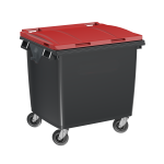Poubelle Voirie 1000 Litres anthracite / couvercle rouge
