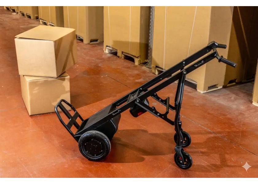 Préparation de commandes avec un diable chariot motorisé en plateforme logistique.