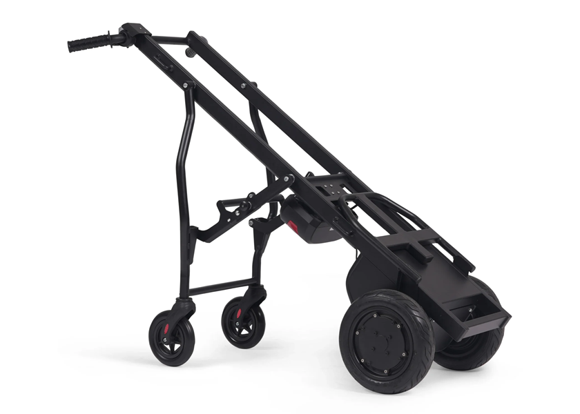 Diable chariot motorisé avec tablette repliable pour le transport de charges jusqu'à 160 kg.