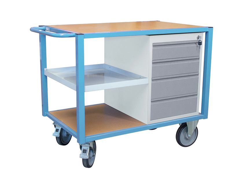Servante d'atelier équipée 1 bloc tiroirs et 1/2 plateau tôle 500 kg