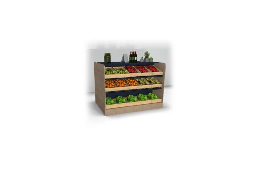 Gondole fruits et légumes avec habillage bois