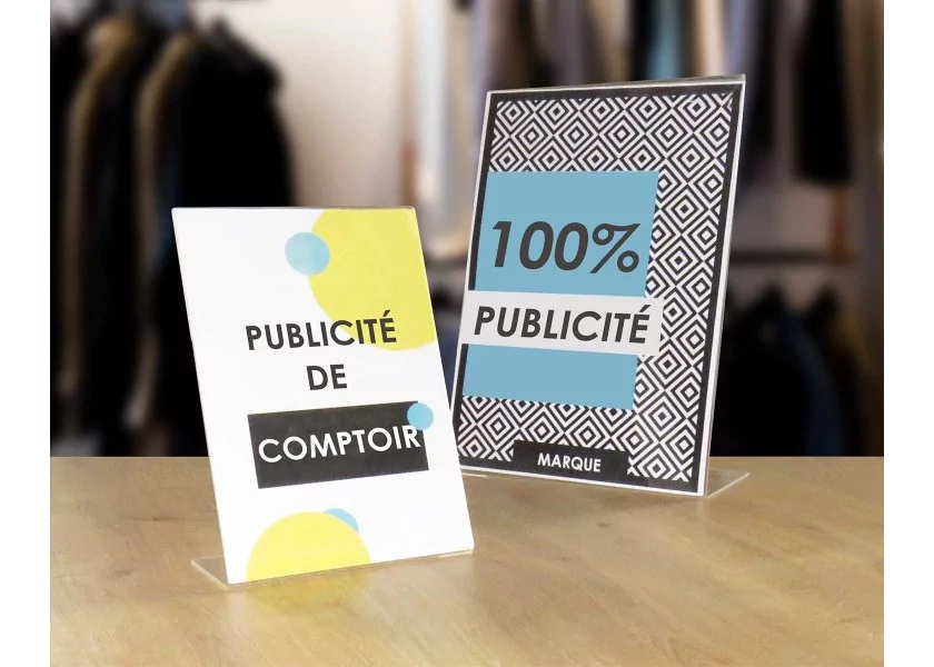 Porte-affiche incliné plexi pour comptoir