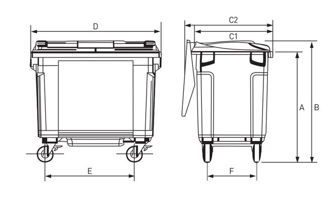 Roue renforcée conteneur poubelle 1000l - 20 cm avec frein Sulo